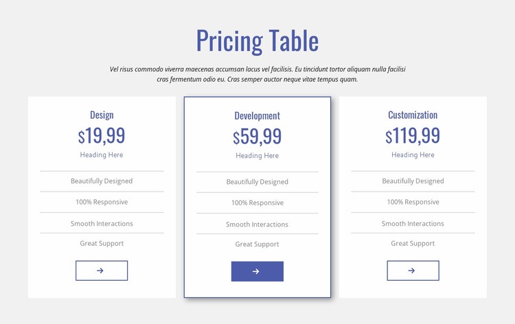 Clean pricing table Homepage Design