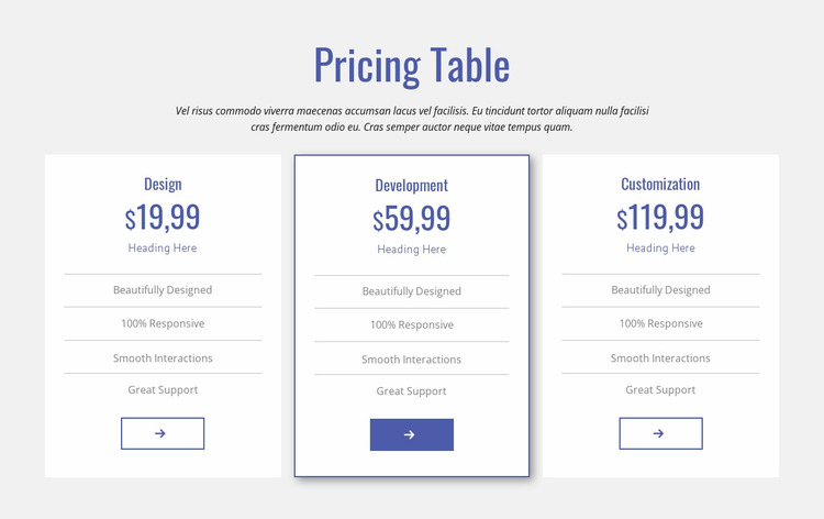 Clean pricing table Html Website Builder