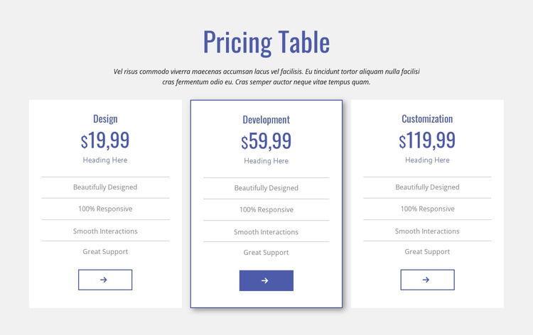 Clean pricing table Joomla Template