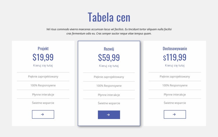 Czysta tabela cen Szablony do tworzenia witryn internetowych