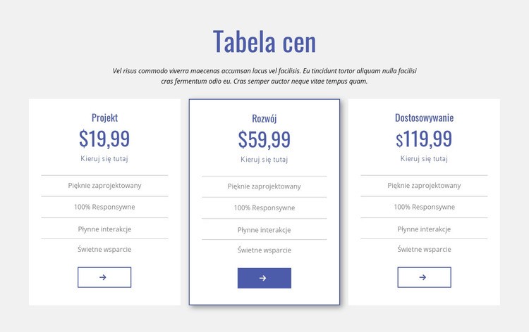 Czysta tabela cen Projekt strony internetowej