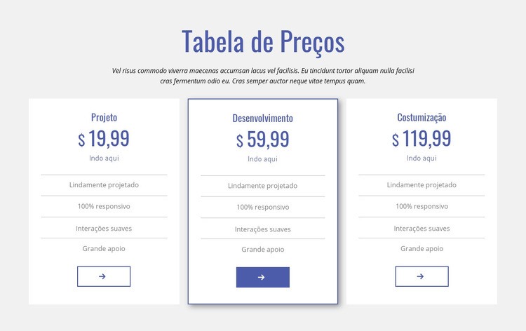 Limpar tabela de preços Design do site