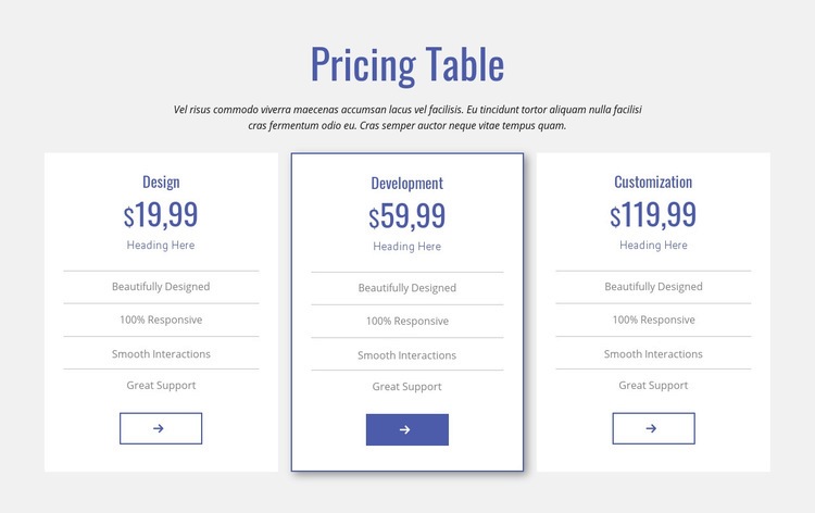 Clean pricing table Squarespace Template Alternative