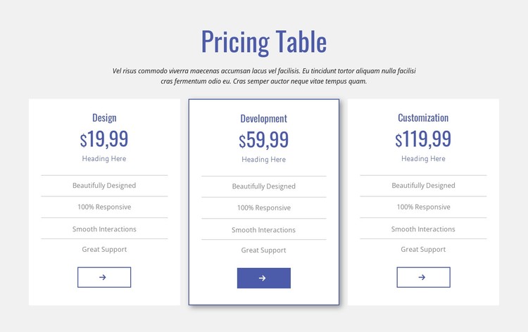Clean pricing table Static Site Generator