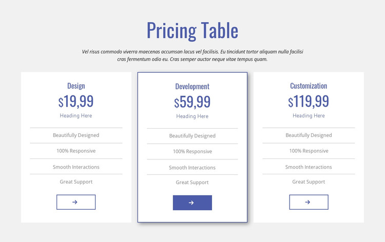 Clean pricing table Web Design