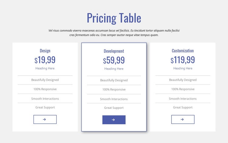 Clean pricing table Web Page Design