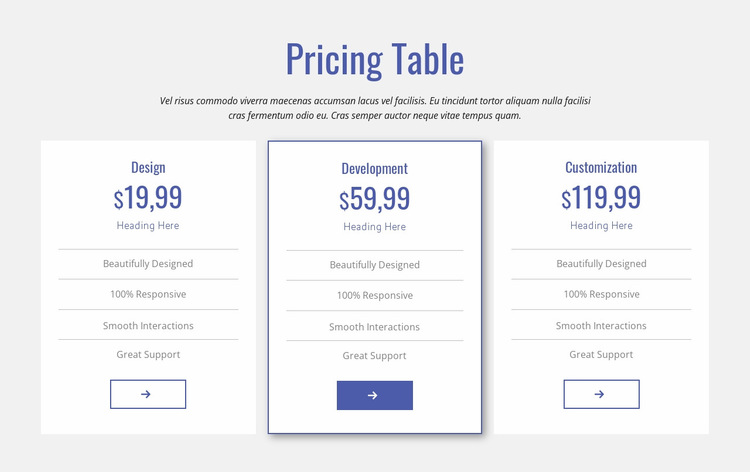 Clean pricing table Website Builder Templates