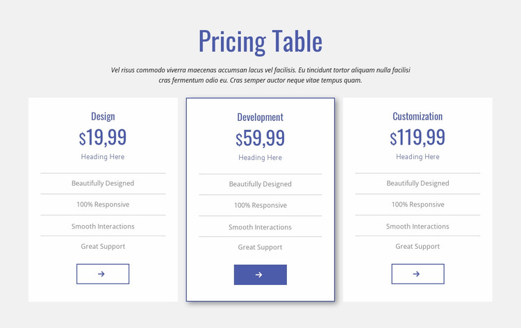 Clean pricing table Website Mockup