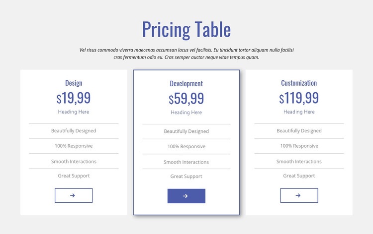 Clean pricing table Wix Template Alternative
