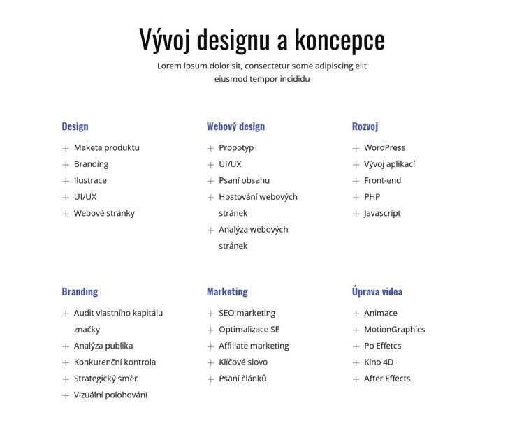 Vývoj designu a koncepce Šablona webové stránky