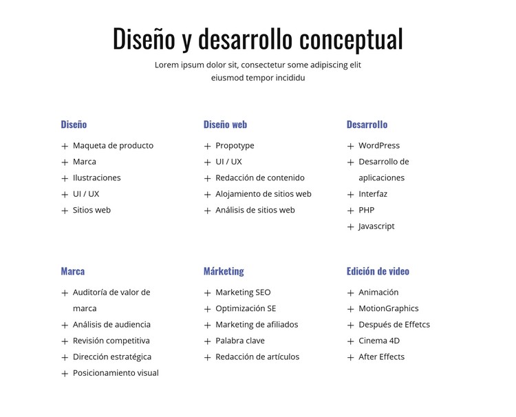 Diseño y desarrollo de conceptos Plantilla CSS