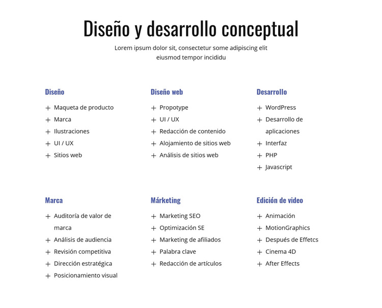 Diseño y desarrollo de conceptos Plantilla de sitio web