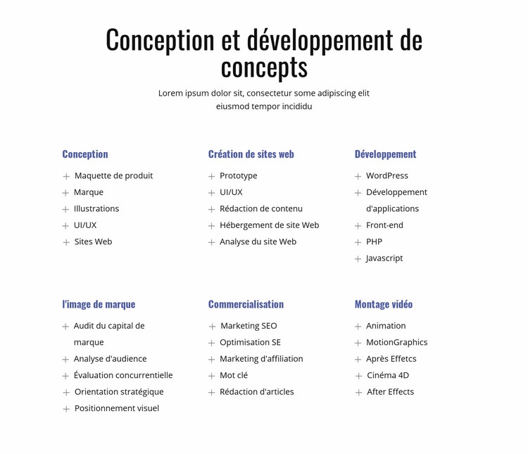 Conception et développement de concepts Créateur de site Web HTML