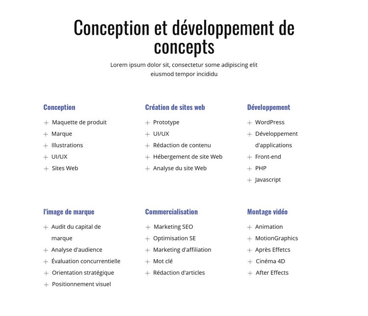 Conception et développement de concepts Maquette de site Web
