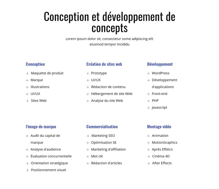 Conception et développement de concepts Modèle de site Web