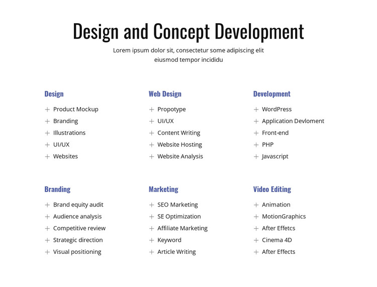 Design and concept development HTML Template