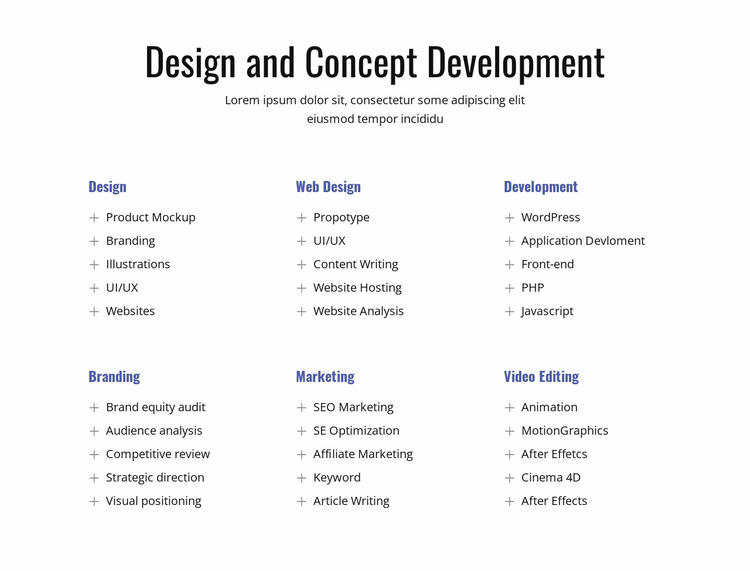 Design and concept development Html Website Builder