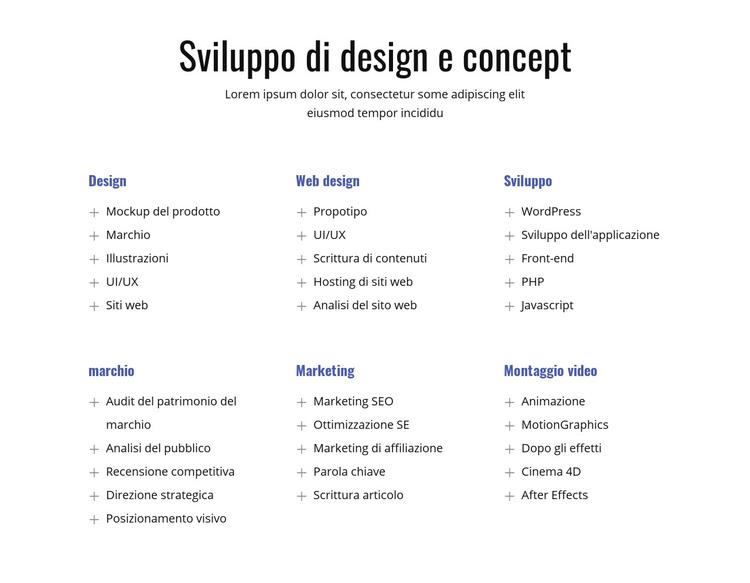 Sviluppo del design e del concetto Modello HTML