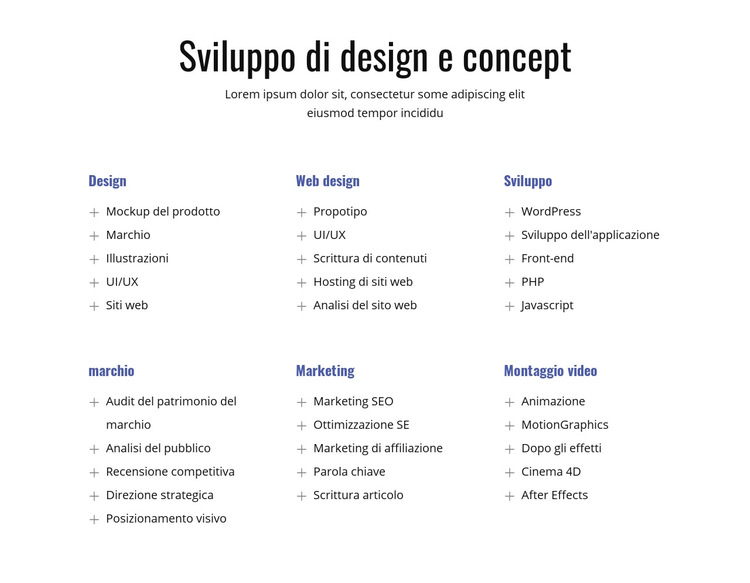 Sviluppo del design e del concetto Modello di sito Web