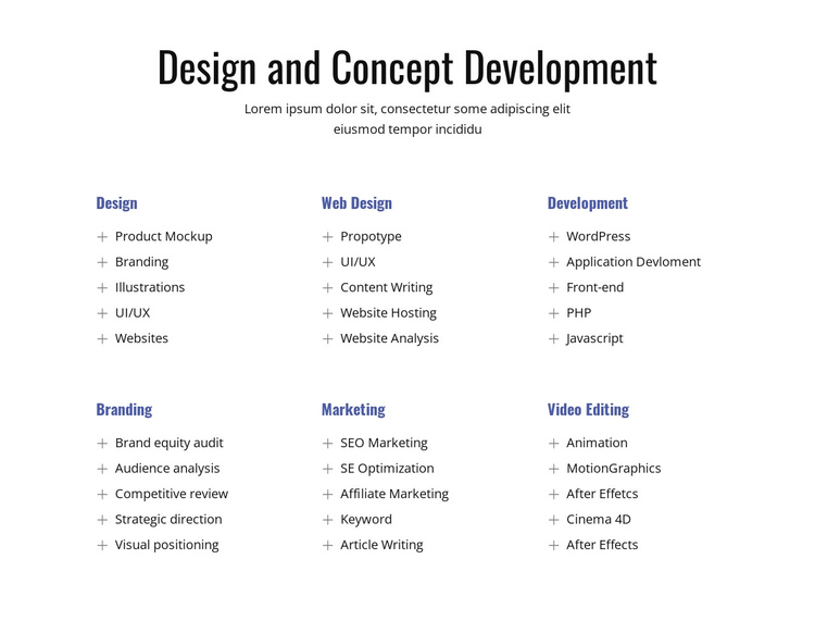 Design and concept development One Page Template