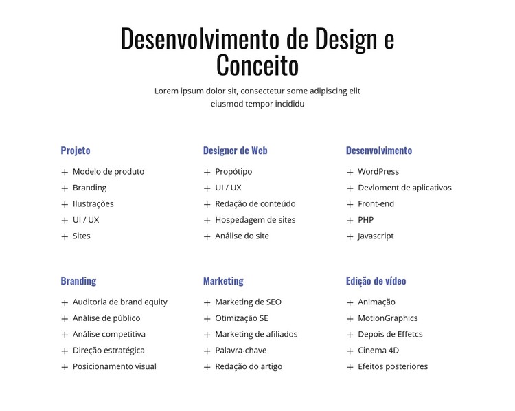 Desenvolvimento de design e conceito Template CSS