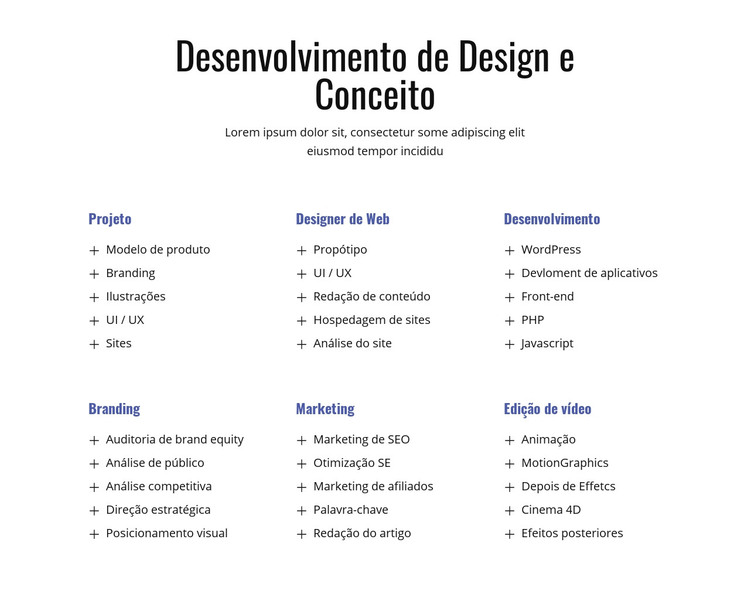 Desenvolvimento de design e conceito Modelo HTML