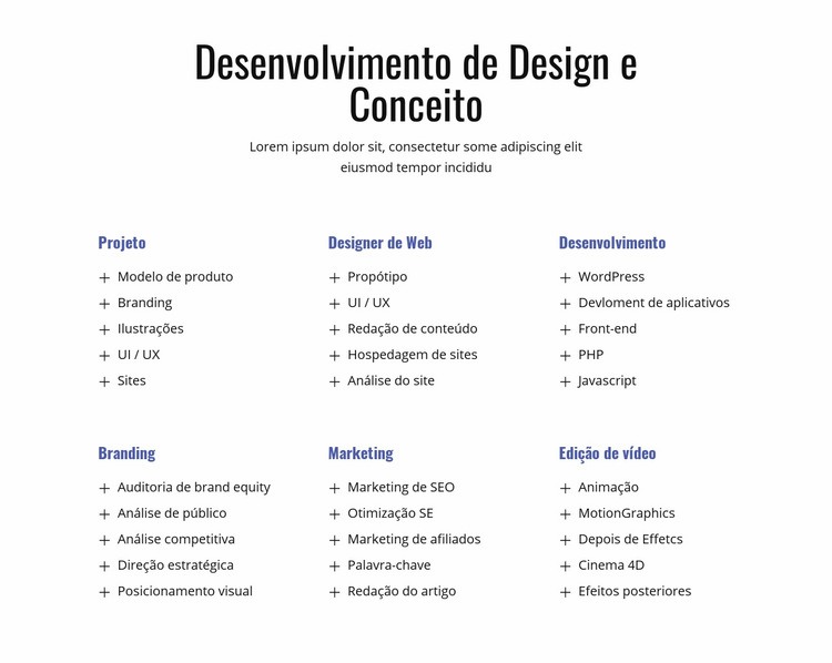 Desenvolvimento de design e conceito Modelo HTML5