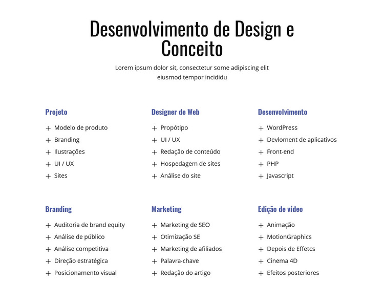 Desenvolvimento de design e conceito Modelo de site