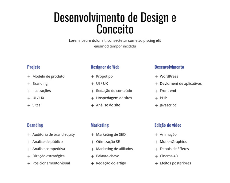 Desenvolvimento de design e conceito Tema WordPress