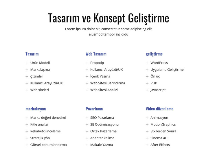 Tasarım ve konsept geliştirme HTML Şablonu