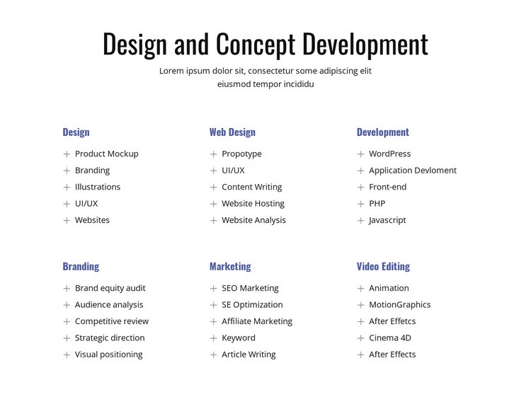 Design and concept development Web Page Design