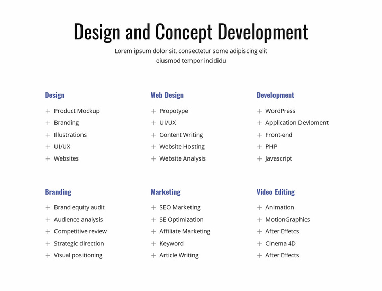 Design and concept development Website Template