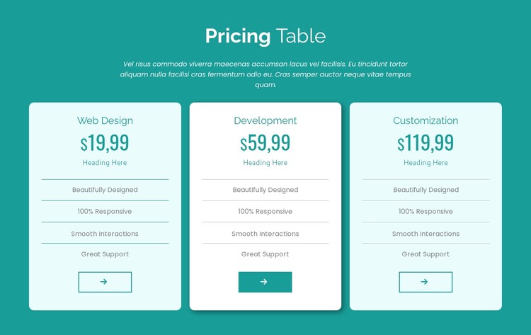 Pricing table block CSS Template