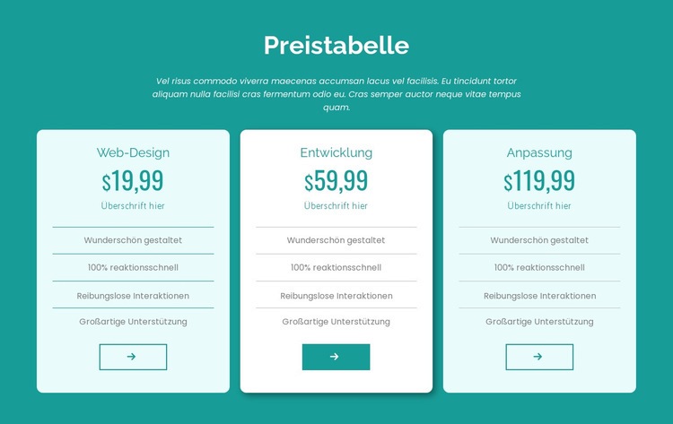 Preistabellenblock Website Builder-Vorlagen