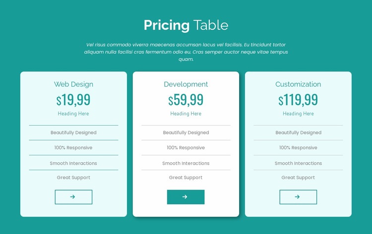 Pricing table block Elementor Template Alternative