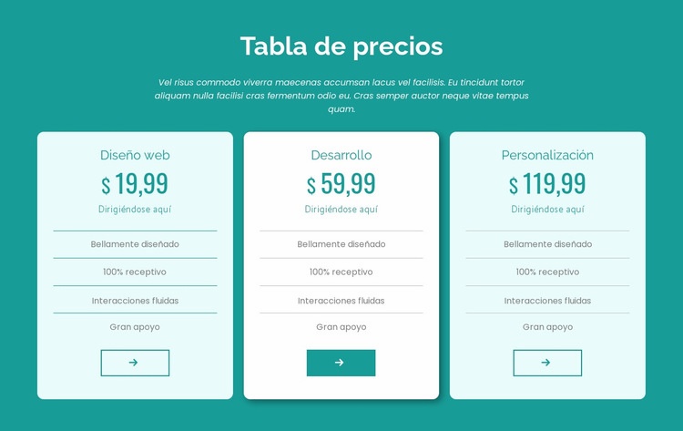 Bloque de tabla de precios Maqueta de sitio web