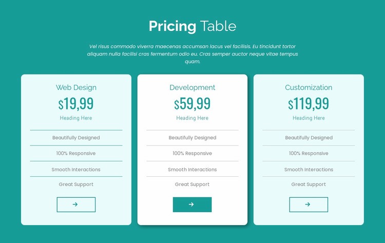 Pricing table block Homepage Design