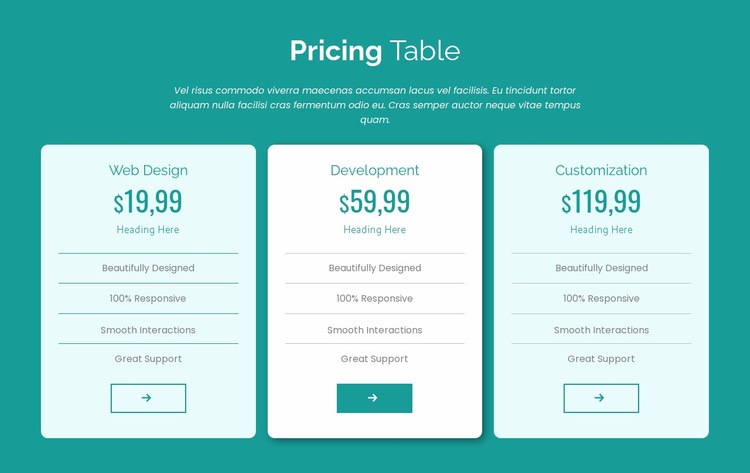 Pricing table block Html Code Example