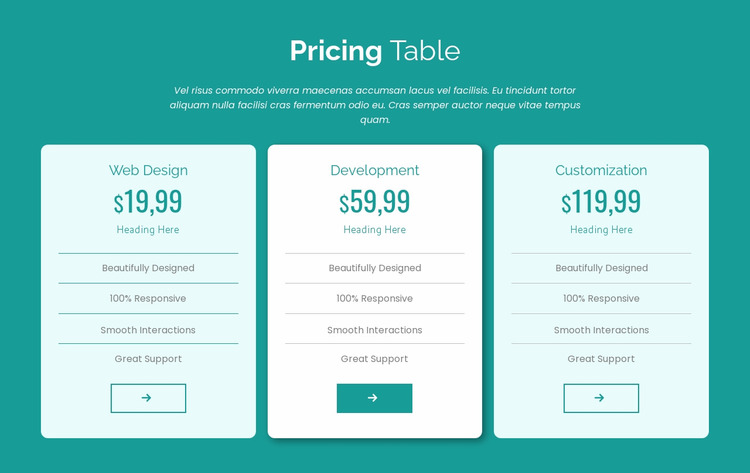 Pricing table block Html Website Builder