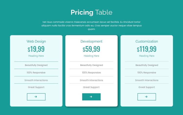 Pricing table block HTML5 Template