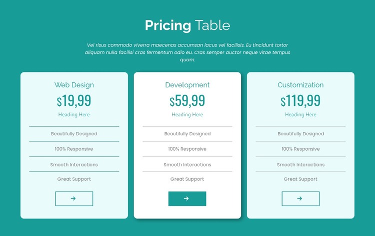 Pricing table block Joomla Page Builder