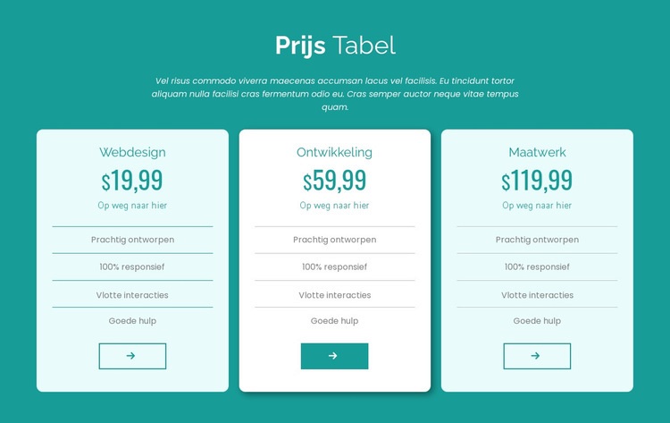 Prijzen tafelblok Website Builder-sjablonen