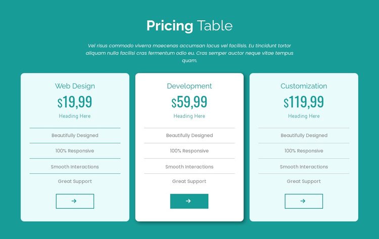 Pricing table block One Page Template