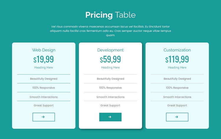 Pricing table block Squarespace Template Alternative