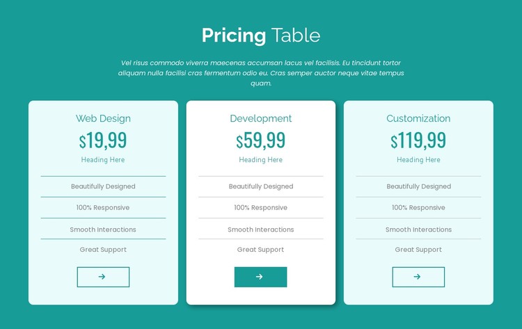 Pricing table block Static Site Generator
