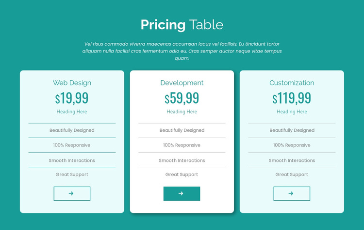Pricing table block Template