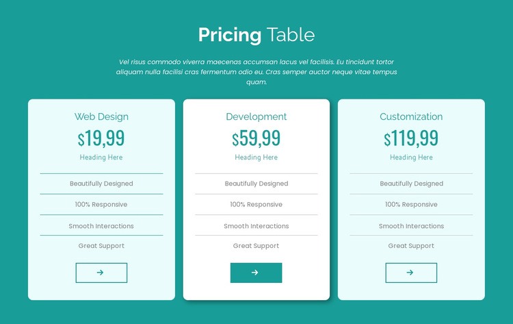 Pricing table block Web Page Design