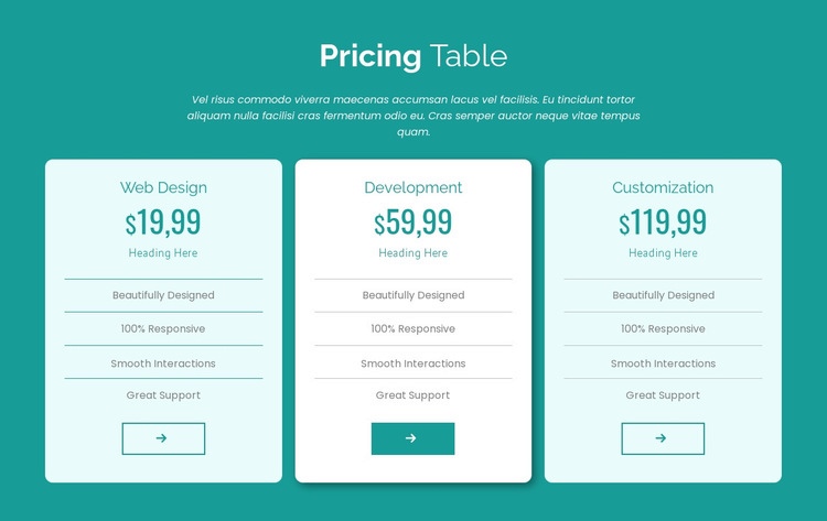 Pricing table block Webflow Template Alternative