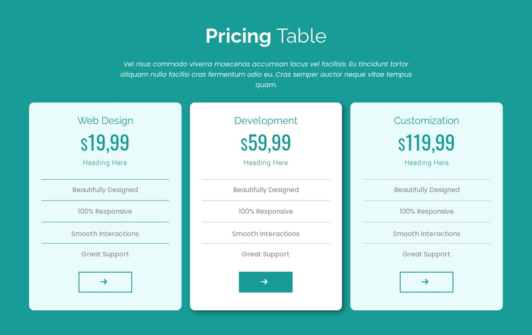 Pricing table block Website Builder Software