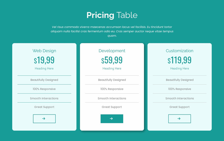 Pricing table block Website Design
